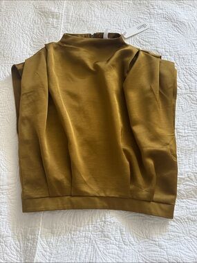 Olive-Gold Satin Mock Neck Top